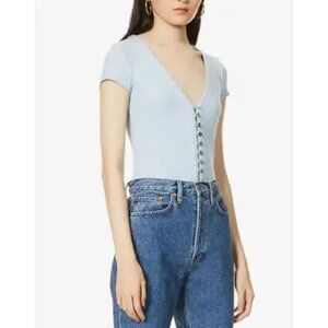 Reformation Nella Ribbed Stretch-Tencel Modal Top Blue Women's Size XS